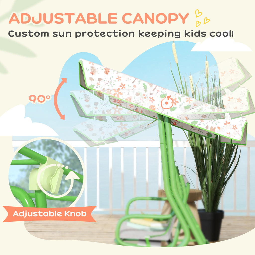 Kids Patio Swing Chair with Adjustable Canopy, Safety Belt for Patio, Garden, Poolside, Balcony, Green
