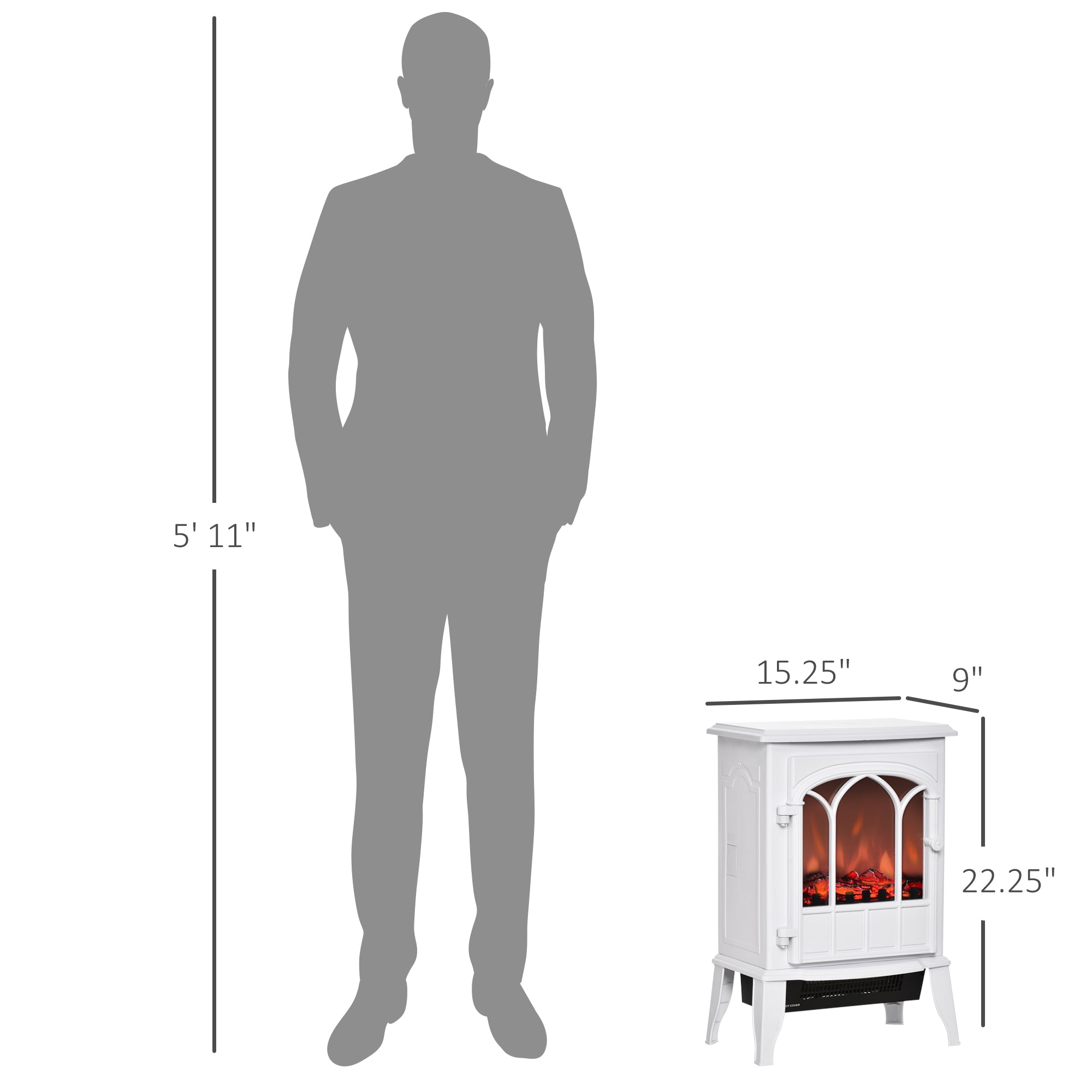 Modern Electric Fireplace, Free Standing Electric Fire with Realistic LED Flame, 750W/1500W, White