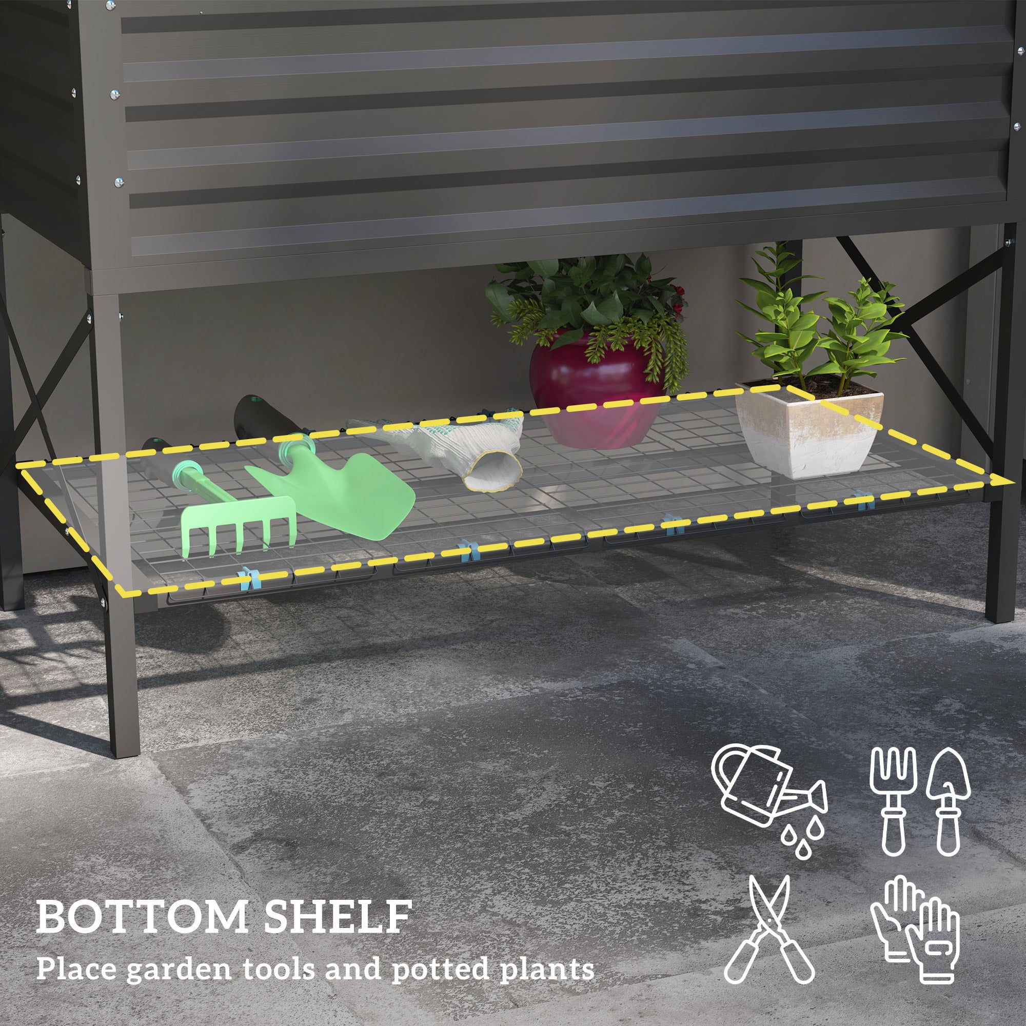 Galvanized Raised Garden Bed, Metal Planter Box with Legs, Storage Shelf and Bed Liner, Dark Gray