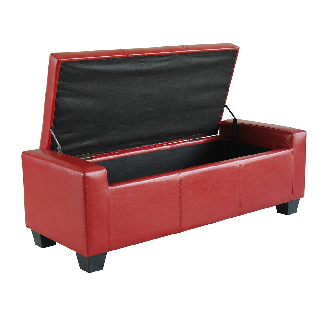 50.5" Faux Leather Rectangular Tufted Storage Ottoman, Bright Red