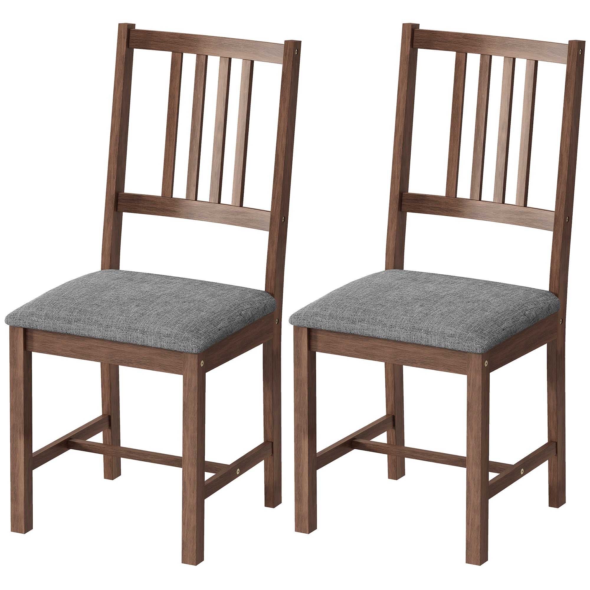 Set of 2 Dining Chairs, Upholstered Slat Back Dining Room Chairs with Rubberwood Legs and Padded Seat, Walnut