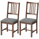 Set of 2 Dining Chairs, Upholstered Slat Back Dining Room Chairs with Rubberwood Legs and Padded Seat, Walnut