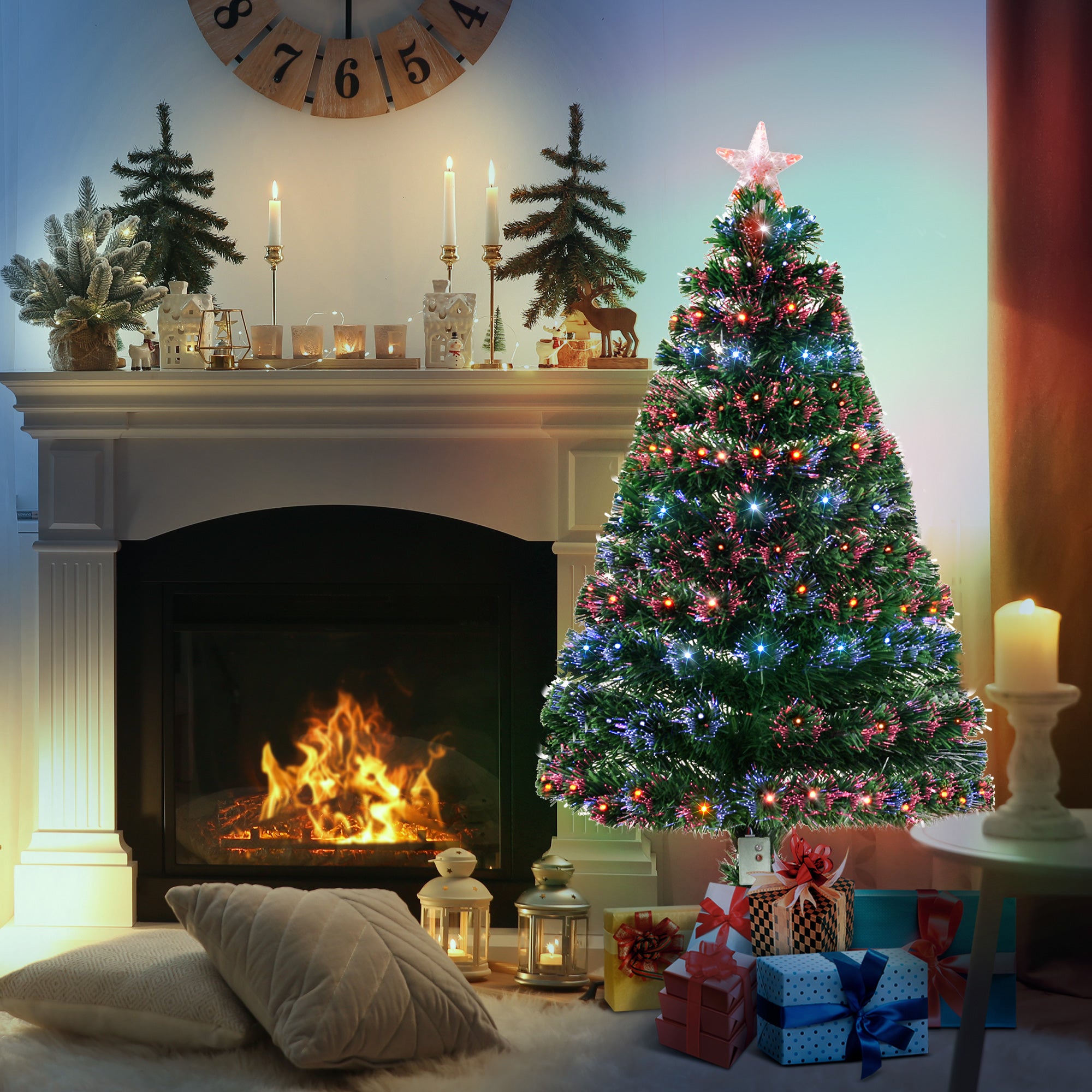 4ft Fiber Optic Artificial Fir Christmas Tree, LED Pre-Lit Holiday Decoration with 130 Lights and Branch Tips