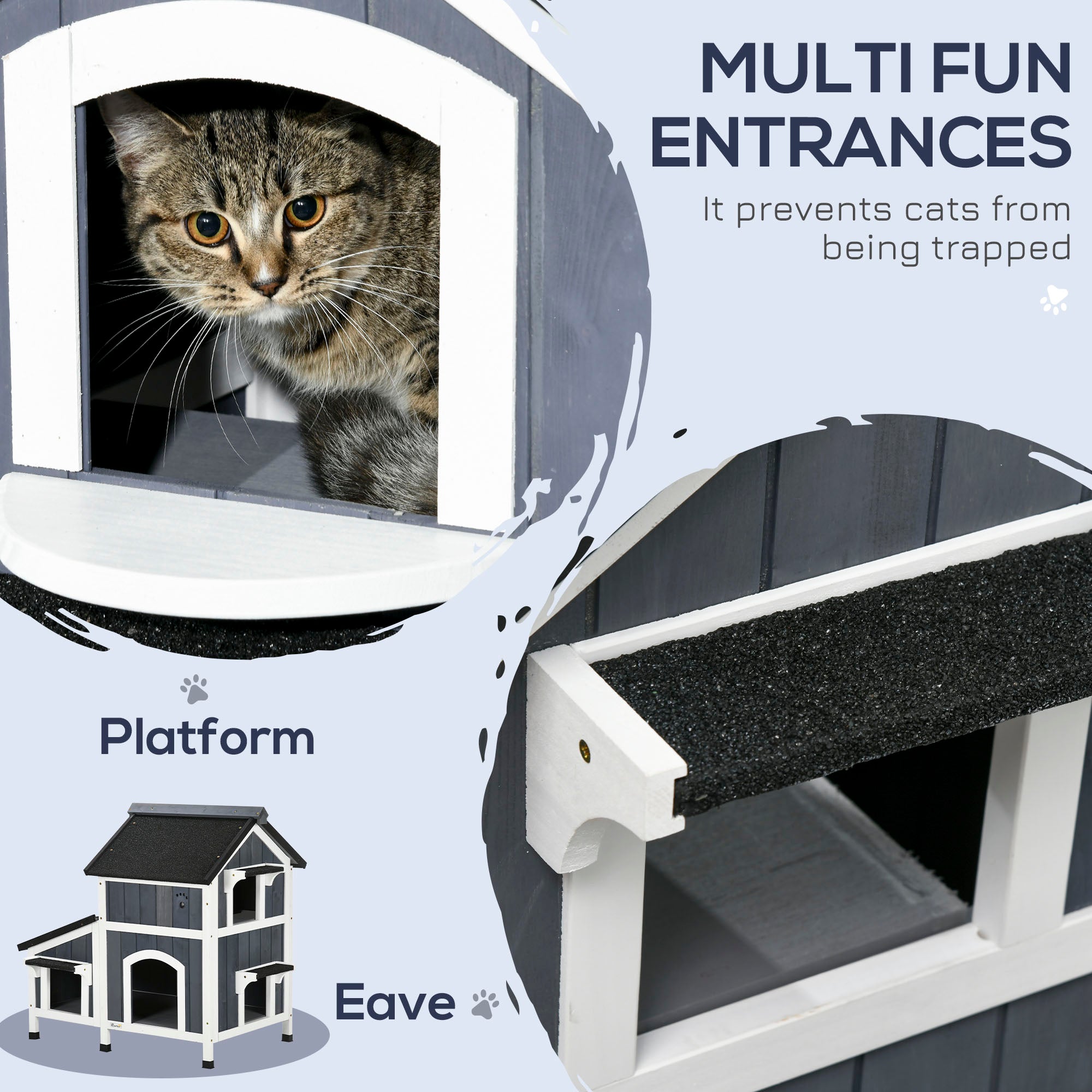 Outdoor Cat House with Weather-resistant Roof & Garden Bed, Outdoor Cat Shelter Enclosure with Multiple Entrances, Modern Cat Furniture Hideout, Cat Gifts, Gray