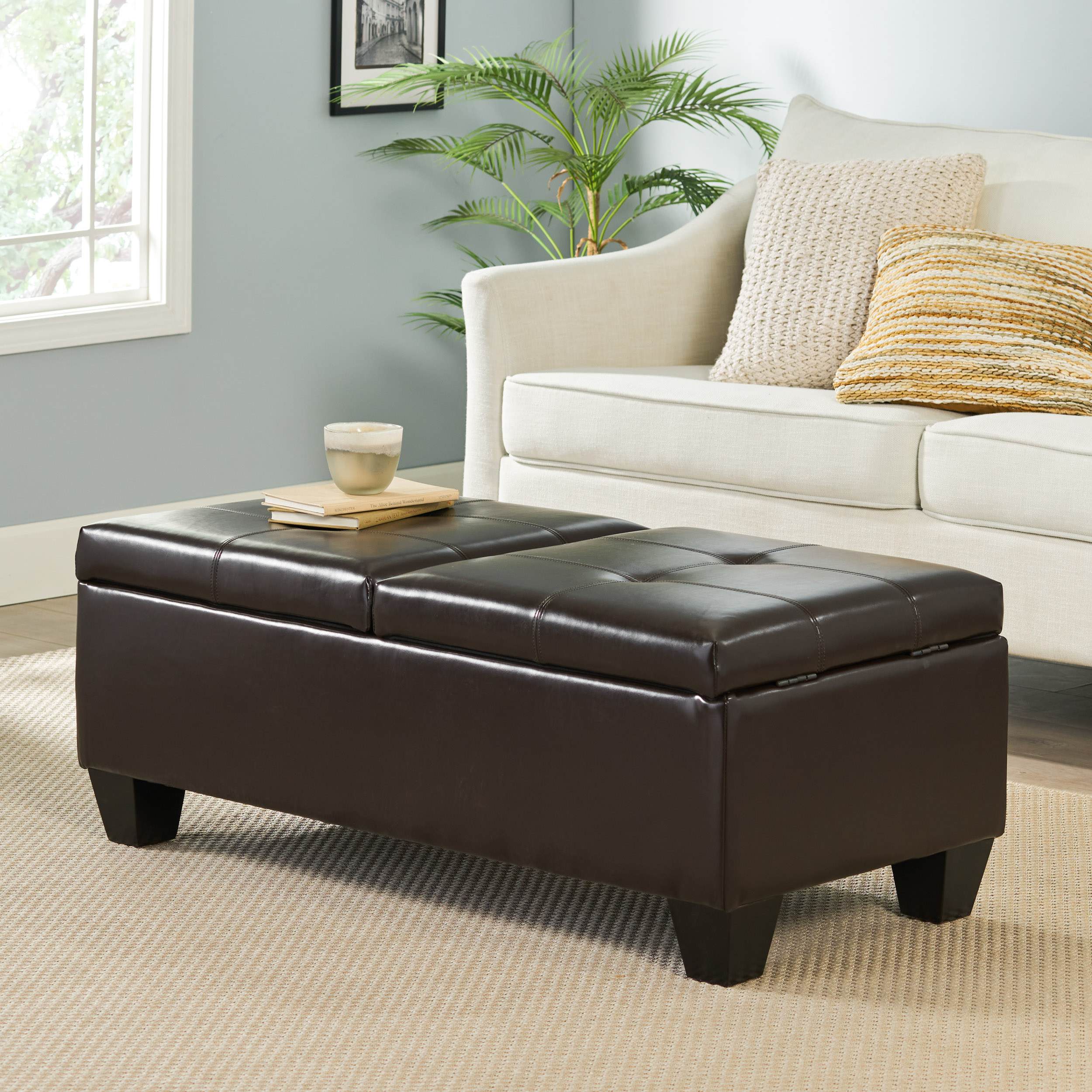 Storage Ottoman with Cushioned Top, Sturdy Frame, and Space-Saving Design, 46.5" L x 20.75" W x 17.25" H, Chocolate