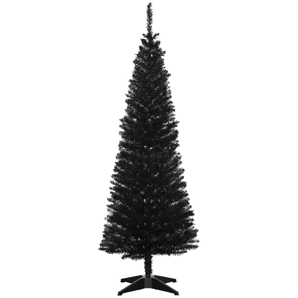 5' Artificial Pencil Christmas Tree, Slim Xmas Tree with 294 Realistic Branch Tips and Plastic Stand, Black