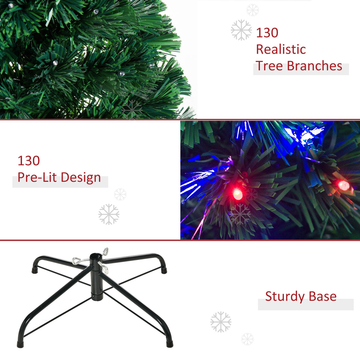 4ft Fiber Optic Artificial Fir Christmas Tree, LED Pre-Lit Holiday Decoration with 130 Lights and Branch Tips