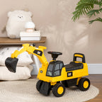 Kids Excavator Ride on Toy CAT Licensed with Manual Shovel, Horn, Hidden Storage for 18-36 Months, Yellow