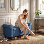 47" Storage Ottoman Bench, Tufted End of Bed Bench with Rolled Arms, Safety Hinge, Wood Legs for Bedroom, Blue