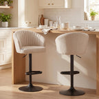 Modern Upholstered Adjustable Barstools with Swivel Seat, Linen Touch Fabric, Steel Frame, Footrest, ‎Beige