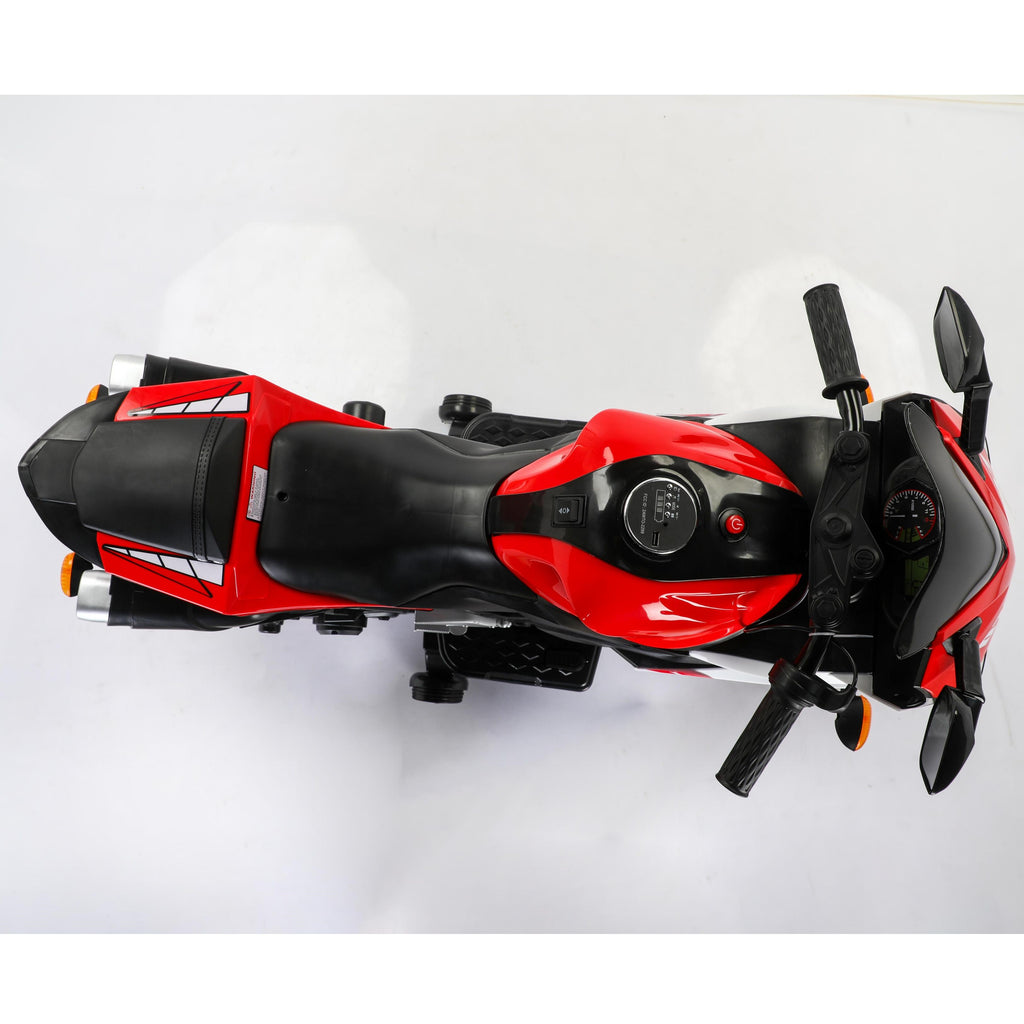 12V Kids Electric Ride-On Motorcycle with Training Wheels and Headlight, Motorbike with MP3 and Light-Up Wheels, 46" L x 20" W x 26" H, Red