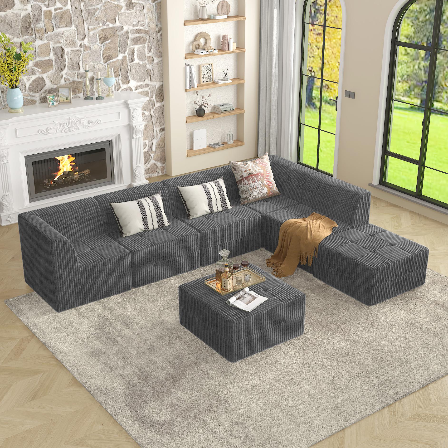 Compressed Sectional Ottoman Sofa with Space-Saving Reversible Design, Sleeper Sofa with Breathable Fabric, 33" L x 33" W x 17" H, Grey