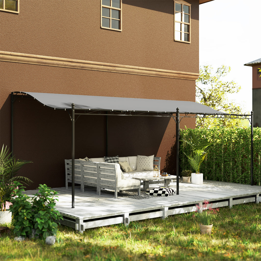 10' x 20' Wall-Mounted Outdoor Pergola Canopy, Metal Patio Canopy with Drainage Holes for Backyard Garden, Dark Gray