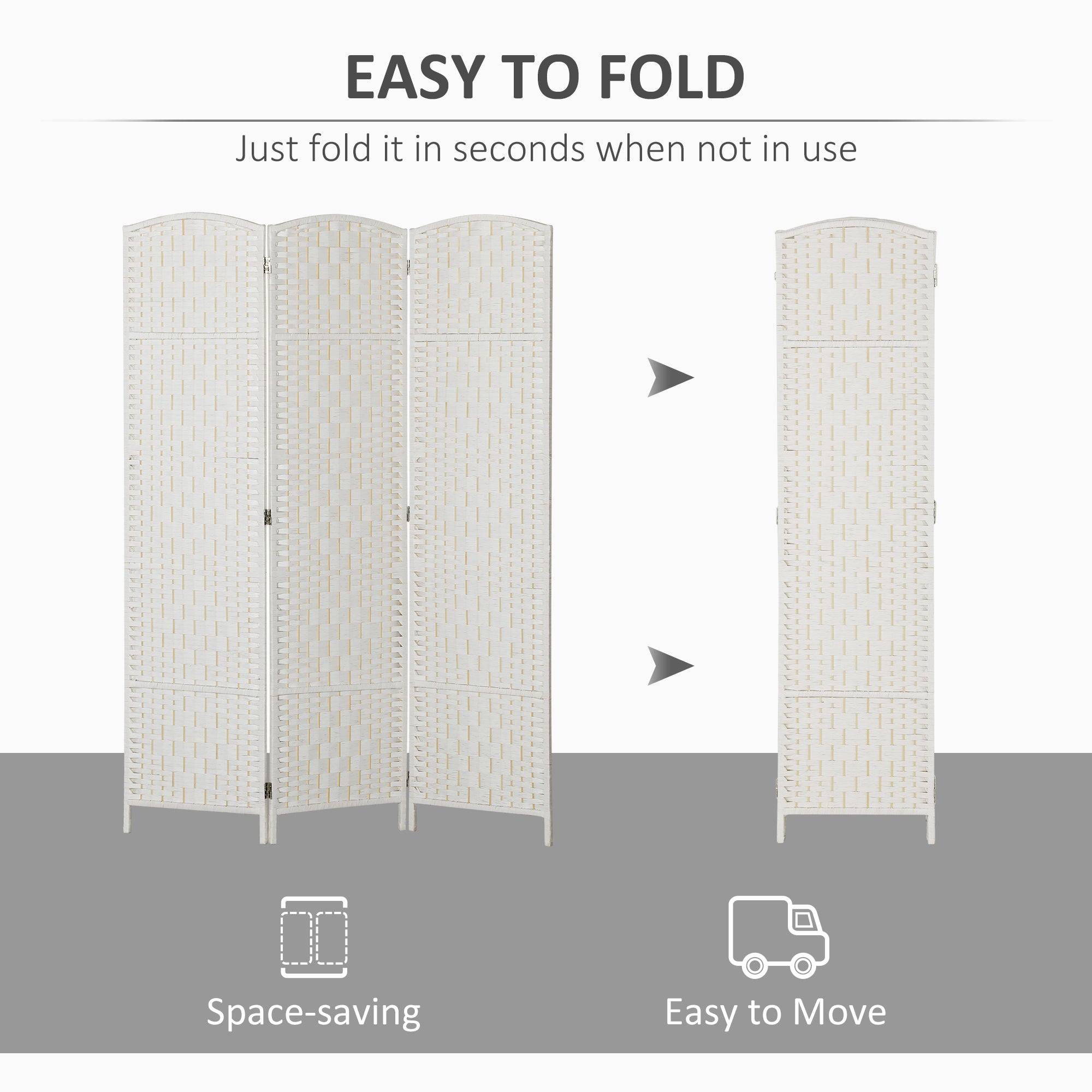 Room Divider, 3 Panel Folding Privacy Screen, 6FT Tall Portable Weave Partition Wall Divider for Bedroom, White
