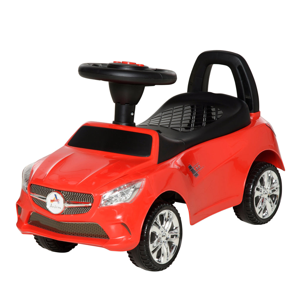 Kids Ride On Push Car, Foot-to-Floor Walking Sliding Toy Car for Toddler with Working Horn, Music, Headlights and Storage, Red