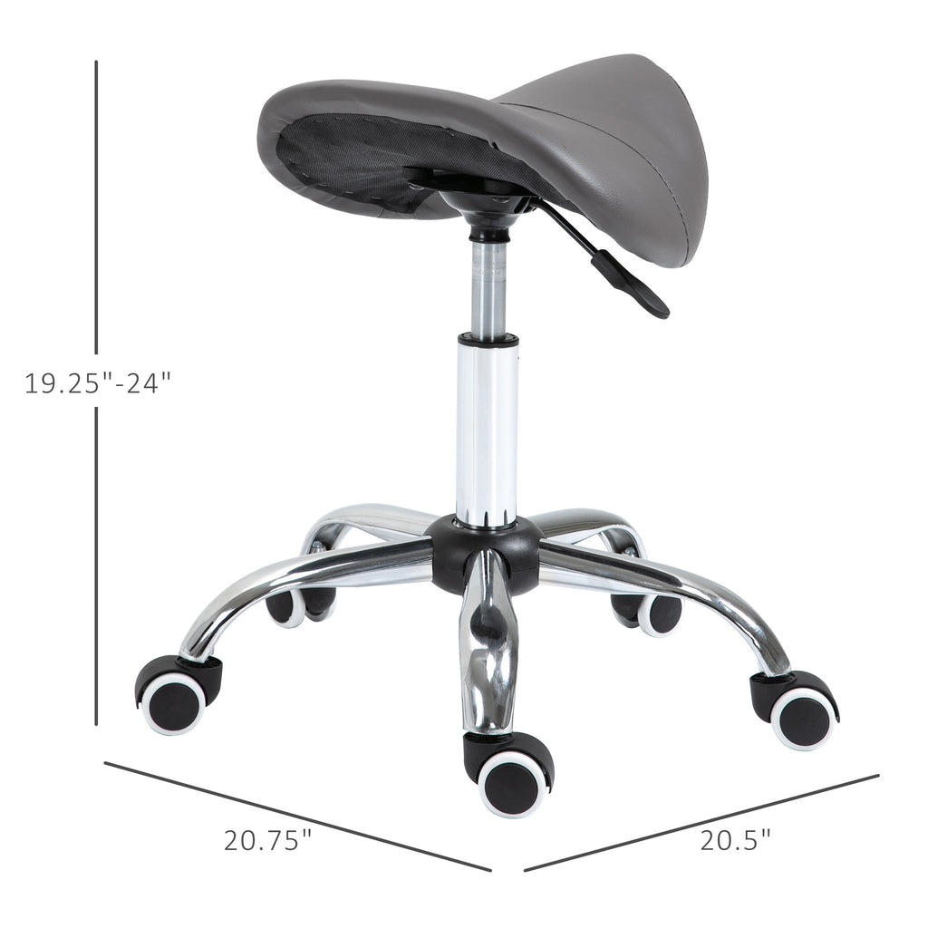 Ergonomic Rolling Saddle Stool PU Leather Hydraulic Spa Stool Height Adjustable Swivel Drafting Salon Chair, Gray