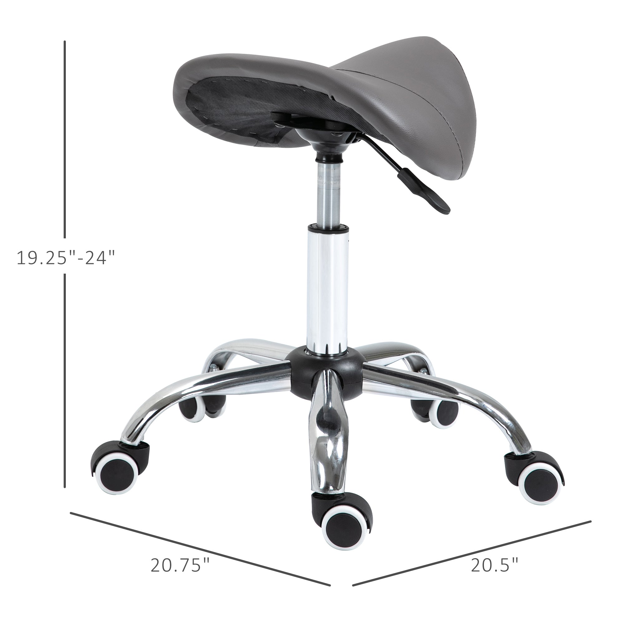 Ergonomic Rolling Saddle Stool PU Leather Hydraulic Spa Stool Height Adjustable Swivel Drafting Salon Chair, Gray