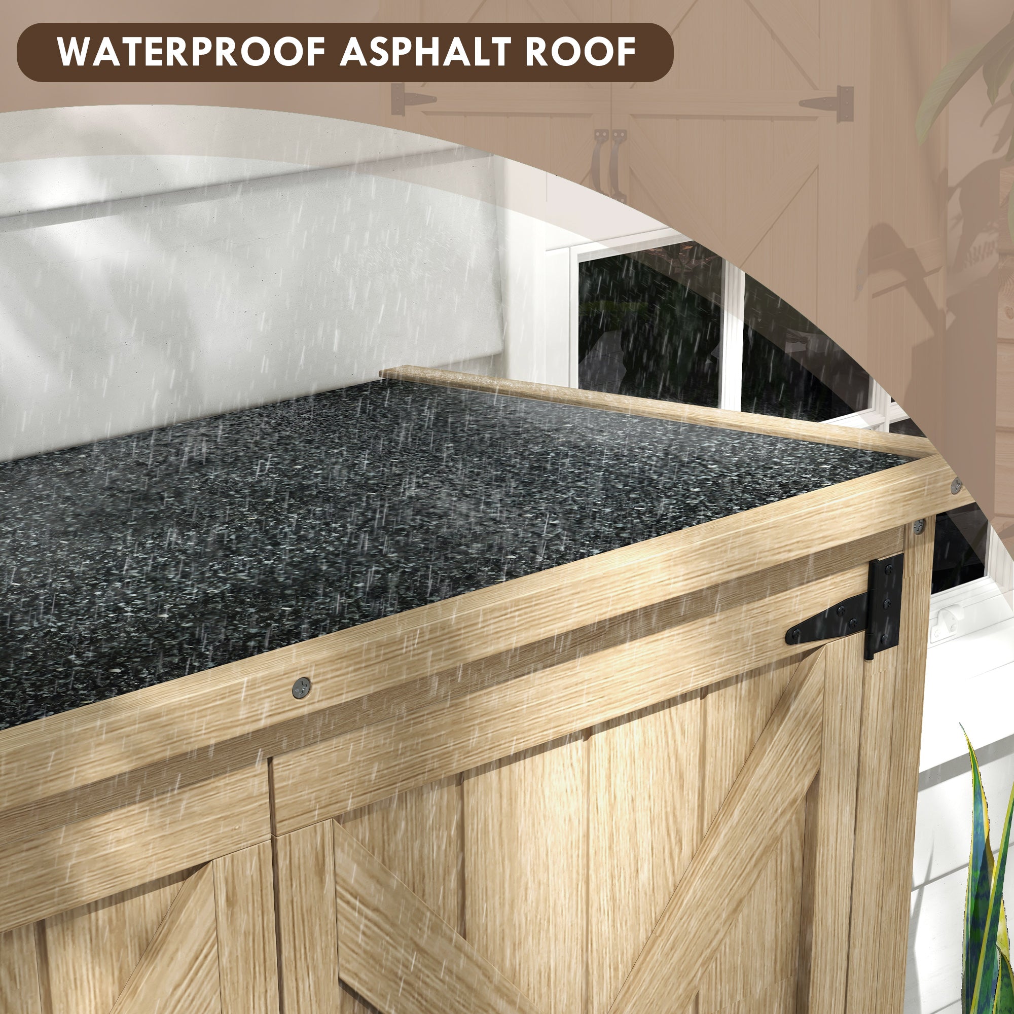 Wooden Outdoor Storage Cabinet Garden Shed with Waterproof Asphalt Roof and Lockable Doors, Natural
