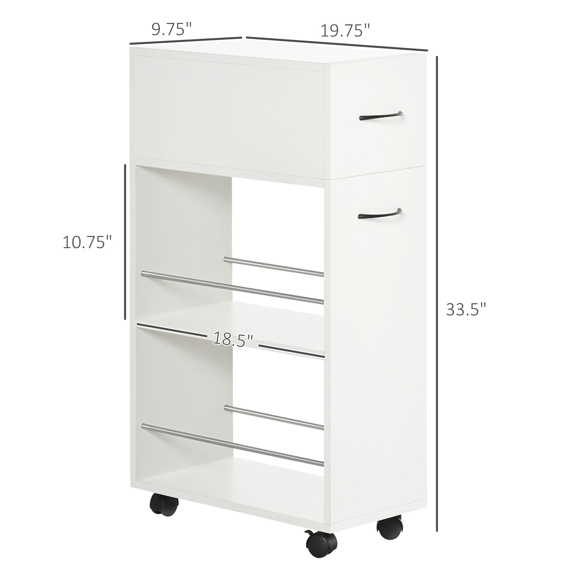 3- tier Slim Storage Cart, Rolling Narrow Kitchen Cart on Wheels for Small Place, Slide Out Side Utility Cart for Bathroom, Laundry