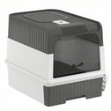 Cat Litter Box Hooded Cat Litter Tray with Drawer Pan Front Entry & Top Exit Easy Cleaning Gray