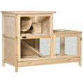 2-Tier Wooden Hamster Cage, Small Animals Hutch, w/ Seesaw, Tray