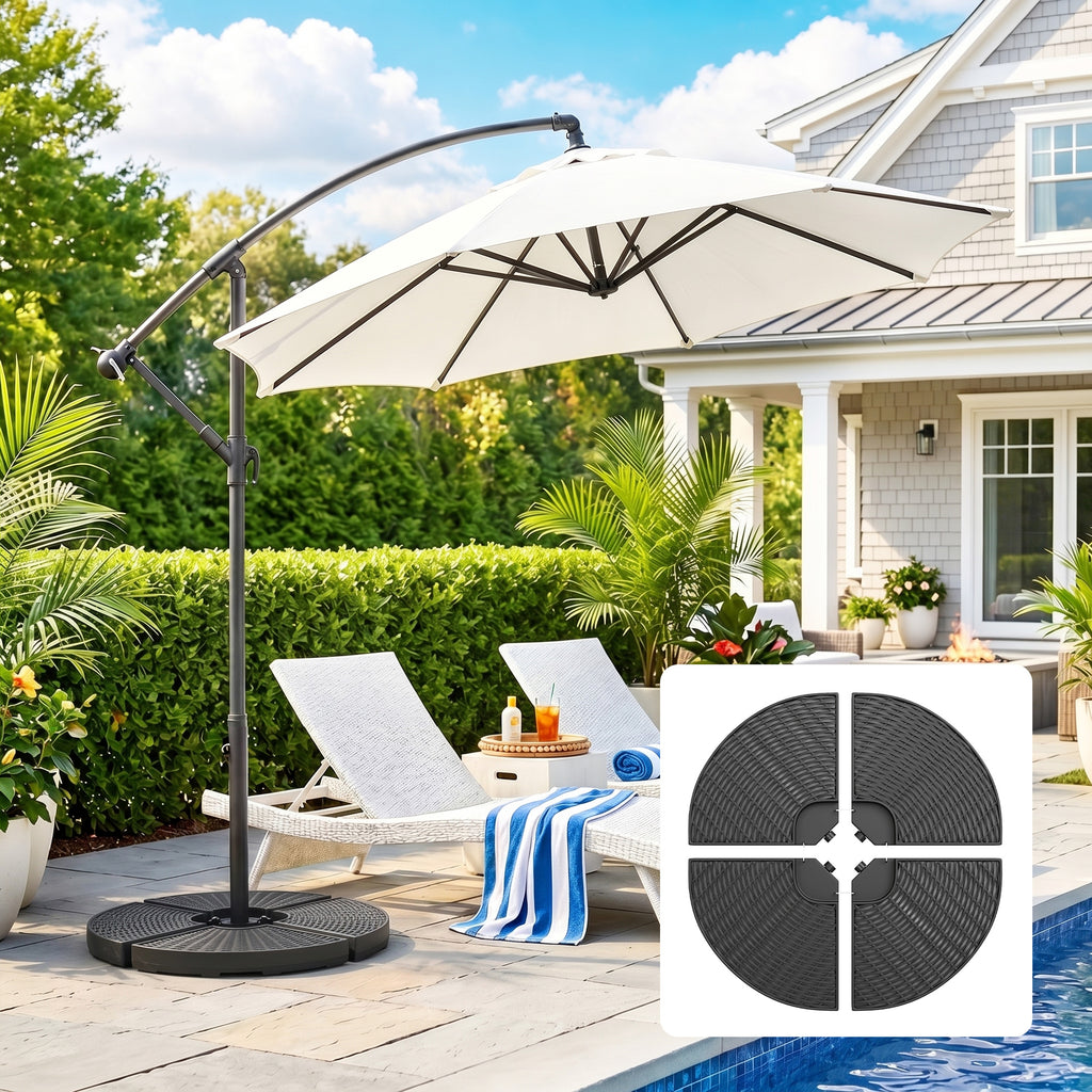 HDPE Material Patio Umbrella Base Weights Sand Filled up to 150 Lb. for Any Offset Umbrella Base | 4-Piece, Water or Sand Filled, All-Weather, Black (Round)