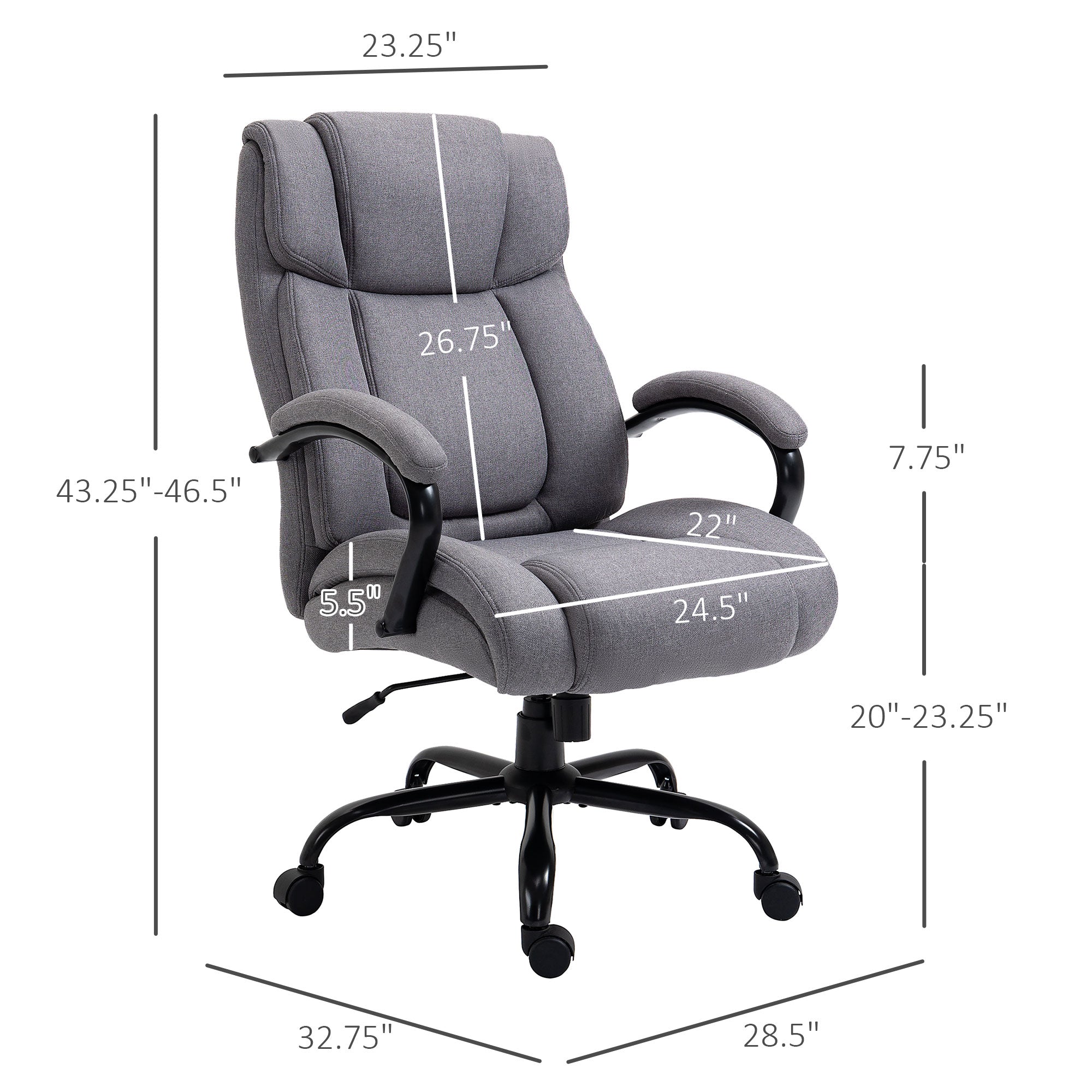 Big and Tall Executive Office Chair, Ergonomic Heavy-Duty High Back Computer Desk Chair 484lbs with Wide Seat, Linen Fabric, Adjustable Height, Swivel Wheels, Light Gray