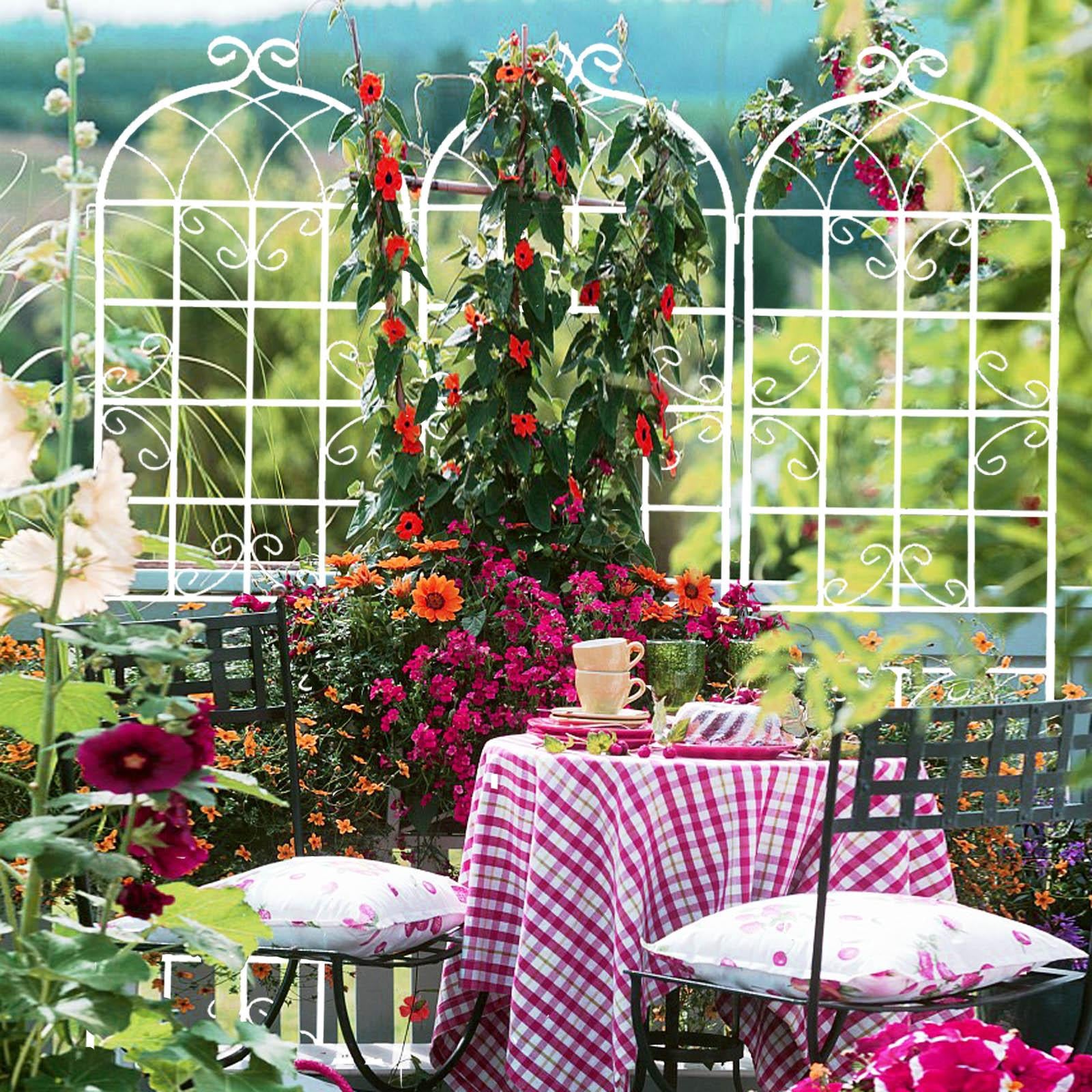 4 Pack Rustproof Garden Climbing Plant Support with Galvanized Round Pipe, Metal Trellis for Outdoor Flowers, 80" L x 87" H, Cream White