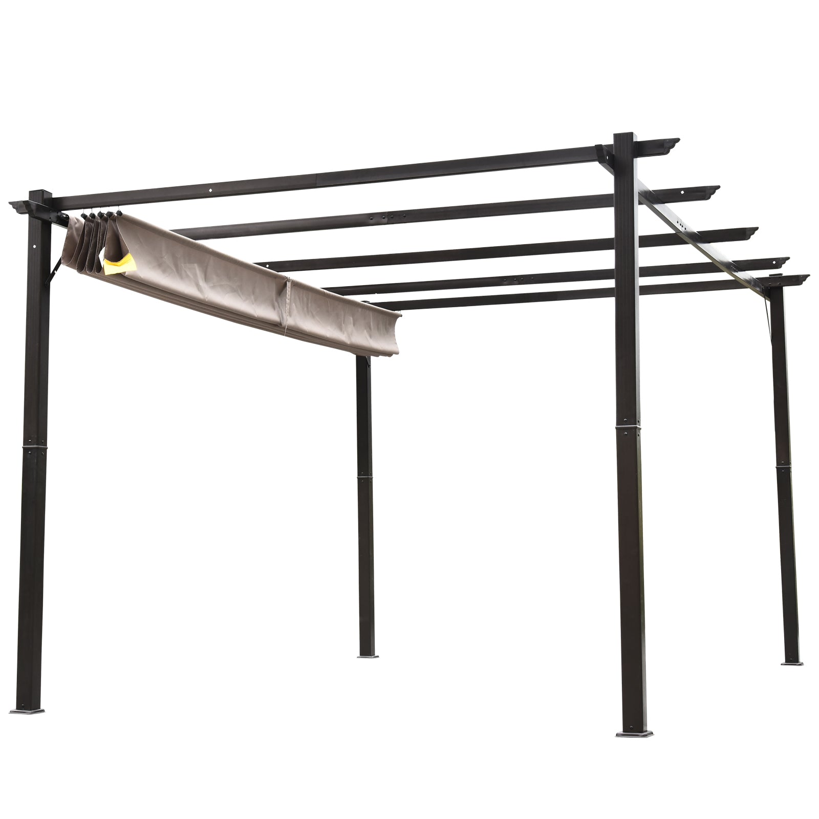 10' x 13' Aluminum Patio Pergola with Retractable Pergola Canopy, Backyard Shade Shelter for Porch, Outdoor Party, Garden, Grill Gazebo, Brown