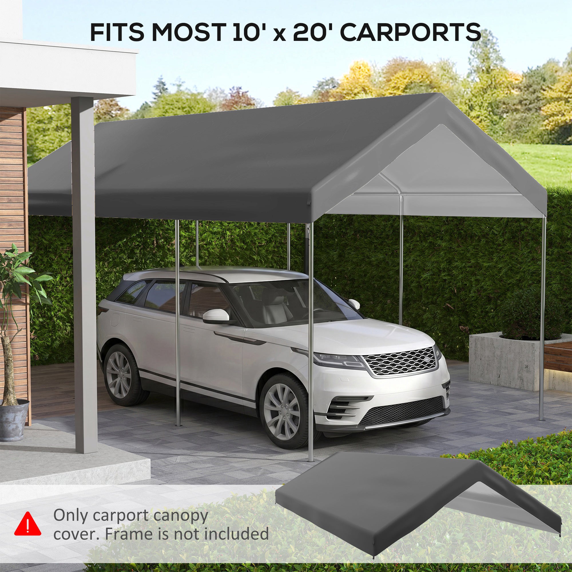 20' x 10' Carport Replacement Canopy for Model 84C-207WT or 84C-386V00WT with Ball Bungee Cords, Gray (Only Cover)