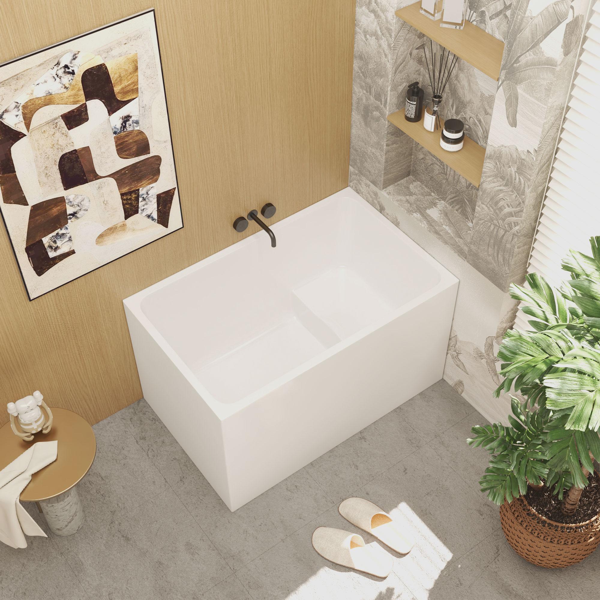 43" Acrylic Freestanding Bathtub with Built-In Seat and Ergonomic Sloping Backrest, Tub for Bathroom, 43.3" L x 27.6" W x 24.8" H, Gloss White