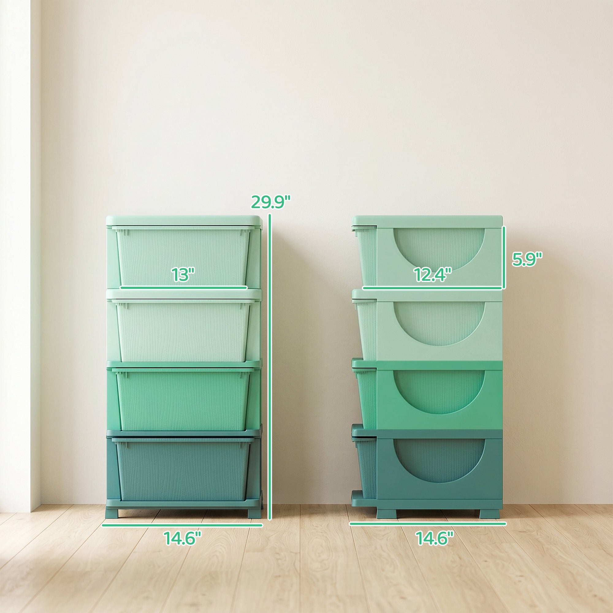 4 Tier Kids Storage Unit, Toy Organizers and Storage with 4 Drawer for Bedroom Nursery Living Room for Boys Girls Green