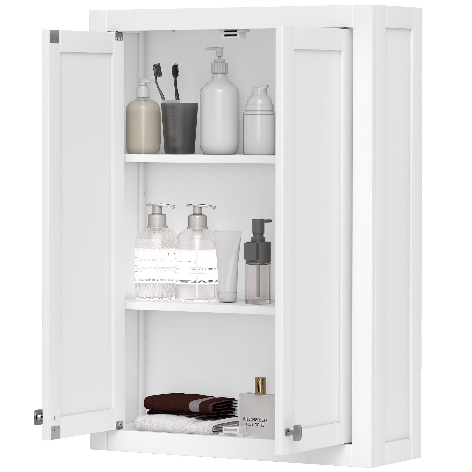 Bathroom Cabinet Wall Mounted, Modern Bathroom Wall Cabinet with 2 Doors and 2 Adjustable Shelves, White