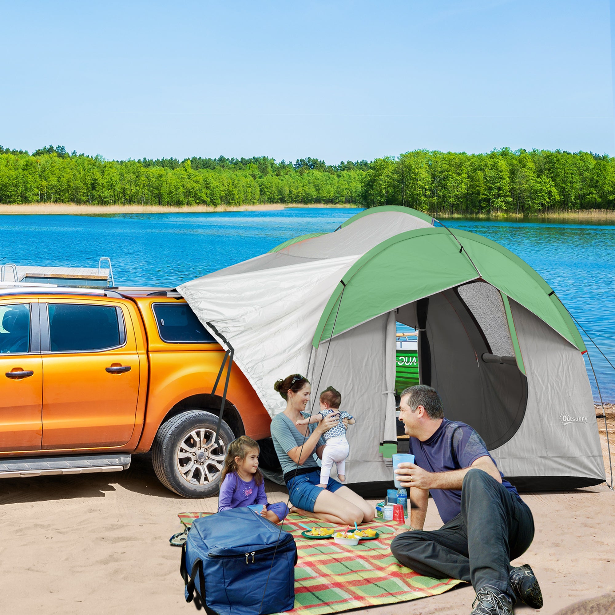 2000mm Waterproof SUV Tent, Car Tent with 3 Doors and Mesh Window, for 5-6 Person Camping Travel, Gray and Green