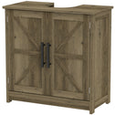 Farmhouse Pedestal Sink Storage Cabinet, Bathroom Sink Cabinet with 2 Barn Doors and Adjustable Shelf, Light Gray