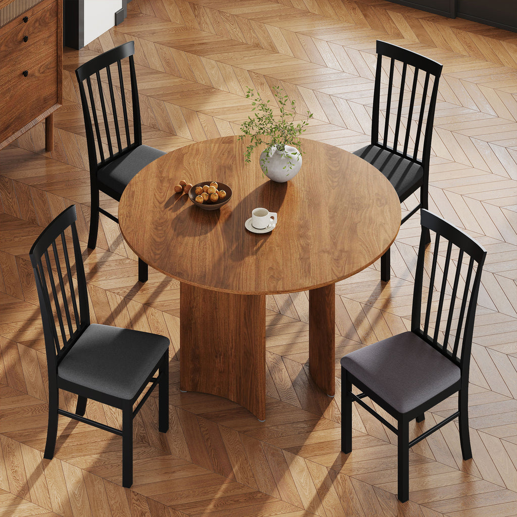 Wooden Dining Chairs Set of 4, Farmhouse Upholstered Kitchen Chairs with Rubber Wood Frame, Black and Gray