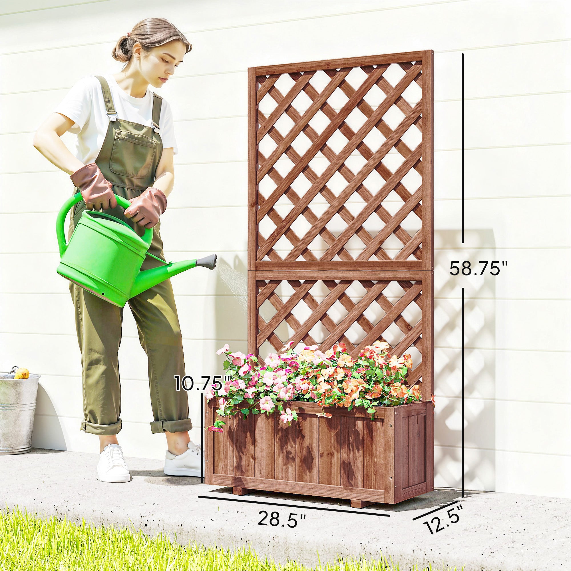 Wooden Raised Garden Bed, Raised Planter Box, Planter with Trellis for Climbing Plants Flowers, Orange