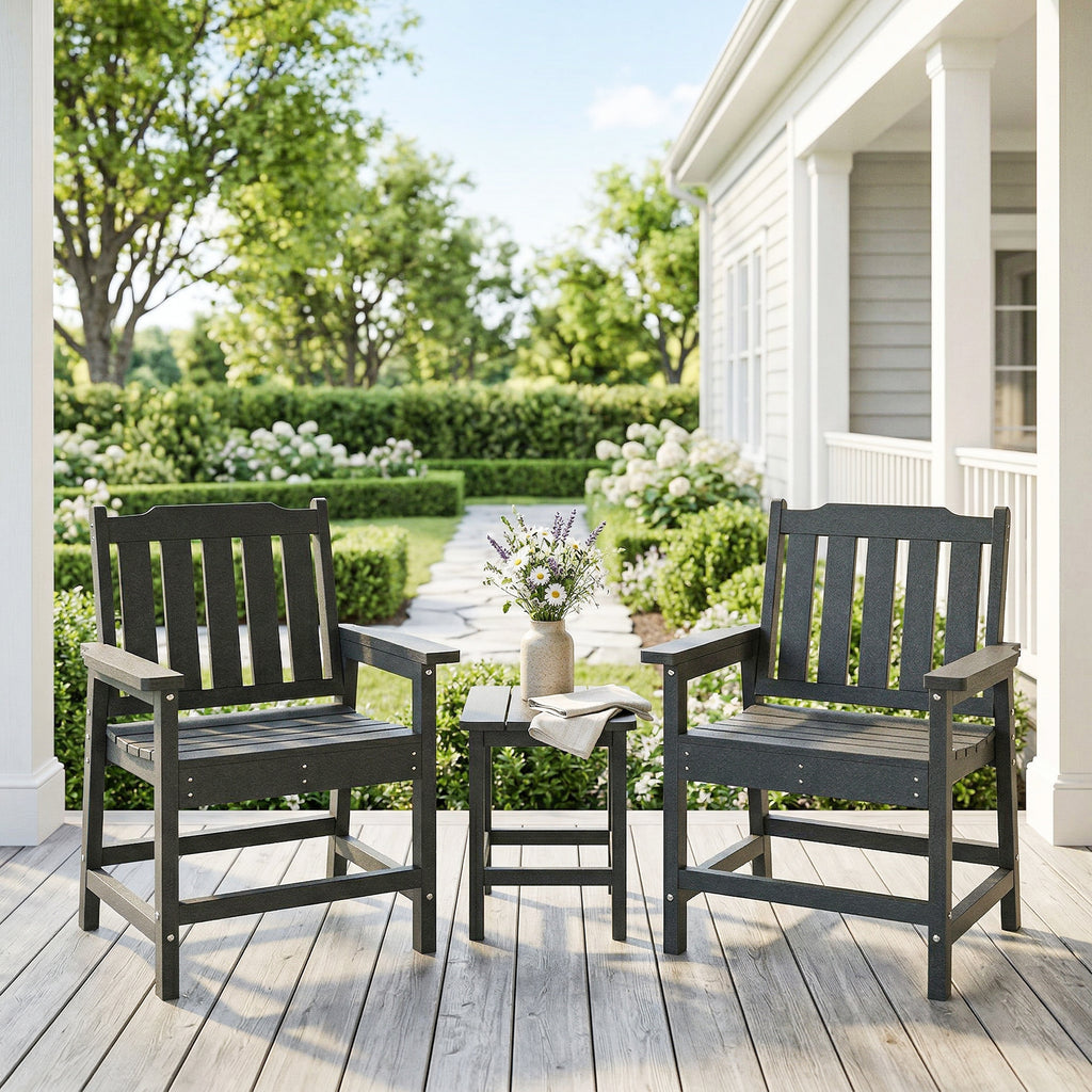 2 Piece All-Weather Patio Chairs, HDPE Patio Dining Chair Set, Heavy Duty Wood-Like Outdoor Furniture, Gray