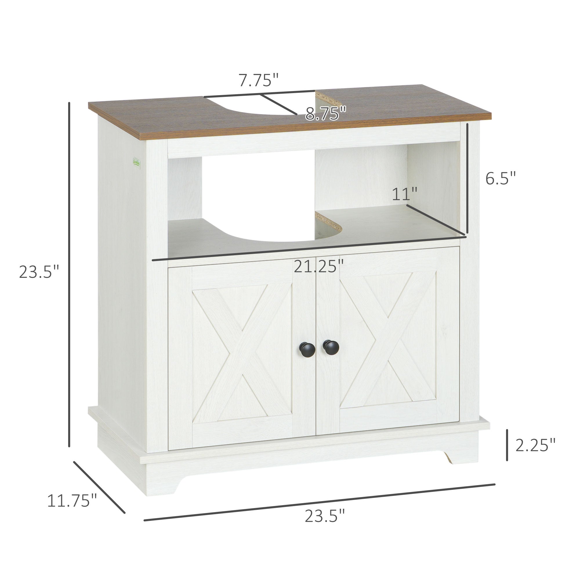 Modern Farmhouse Bathroom Sink Cabinet, Pedestal Sink Storage Cabinet with Double Doors and Shelves, White