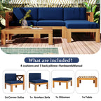 Casual Outdoor Sectional Sofa with Wood Frame & Cushions, Patio Seating Group for Backyard, 25.5" L x 25.5" W x 25.5" H, Natural