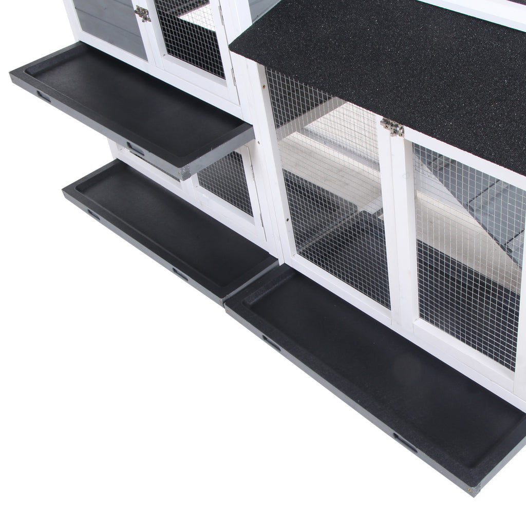 2-tier Indoor Rabbit Enclosure, Wood Hutch Backyard Small Animal House Ramp Outdoor Run Enclosed