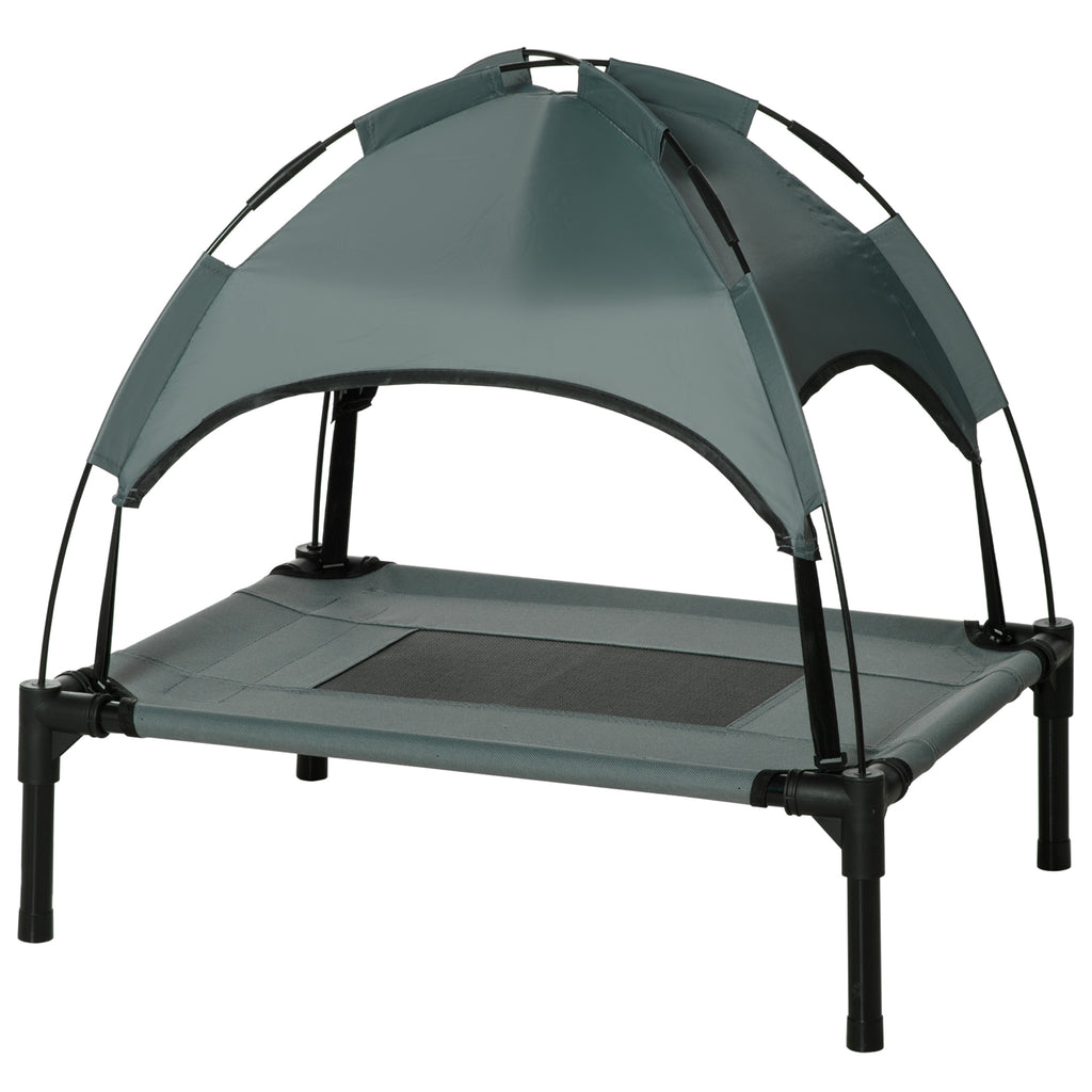 Elevated Dog Bed with Removable Canopy, Outdoor Dog Cot with UV Protection Canopy Shade, 24 inch Pet Bed for Camping, Gray