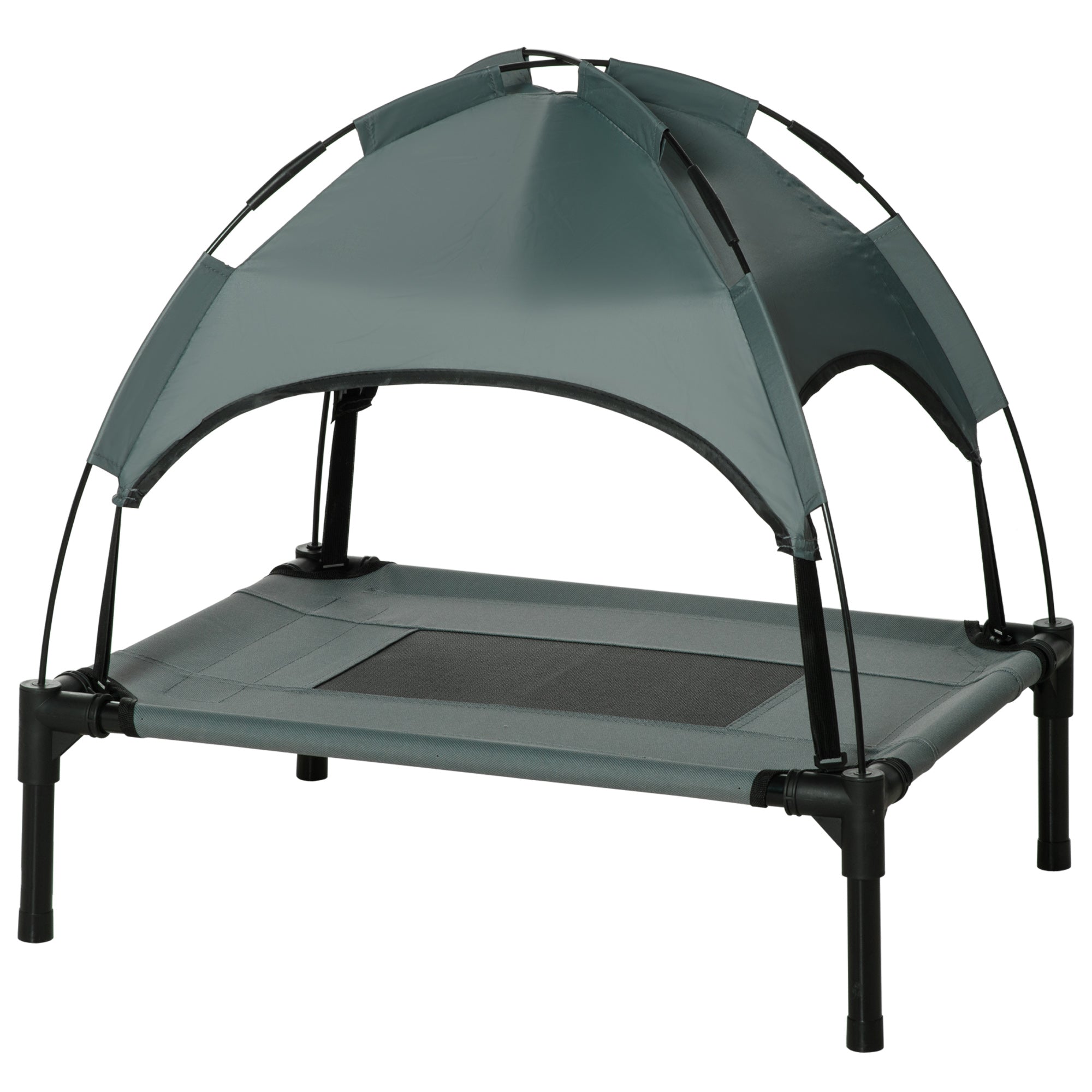 Elevated Dog Bed with Removable Canopy, Outdoor Dog Cot with UV Protection Canopy Shade, 24 inch Pet Bed for Camping, Gray