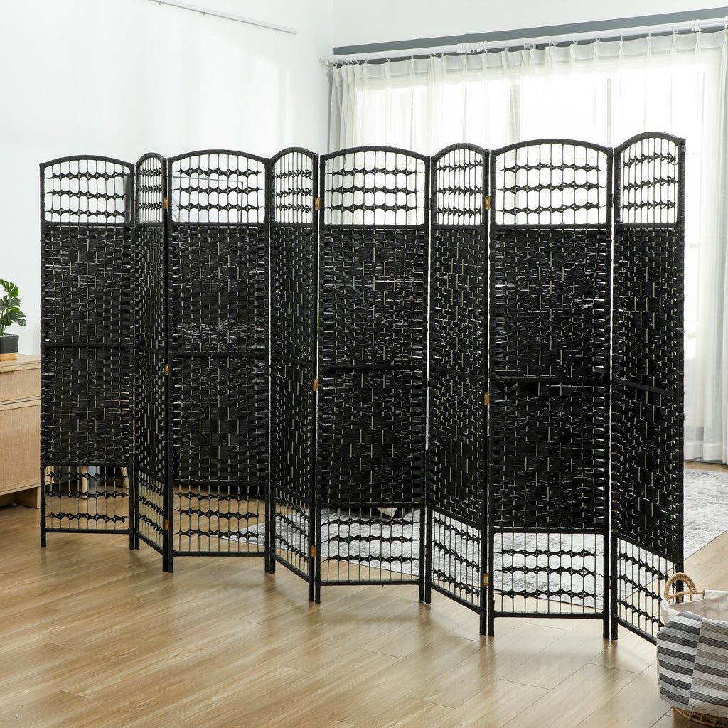 8 Panel Folding Room Divider Portable Privacy Screen Wave Fiber Room Partition for Home Office Black