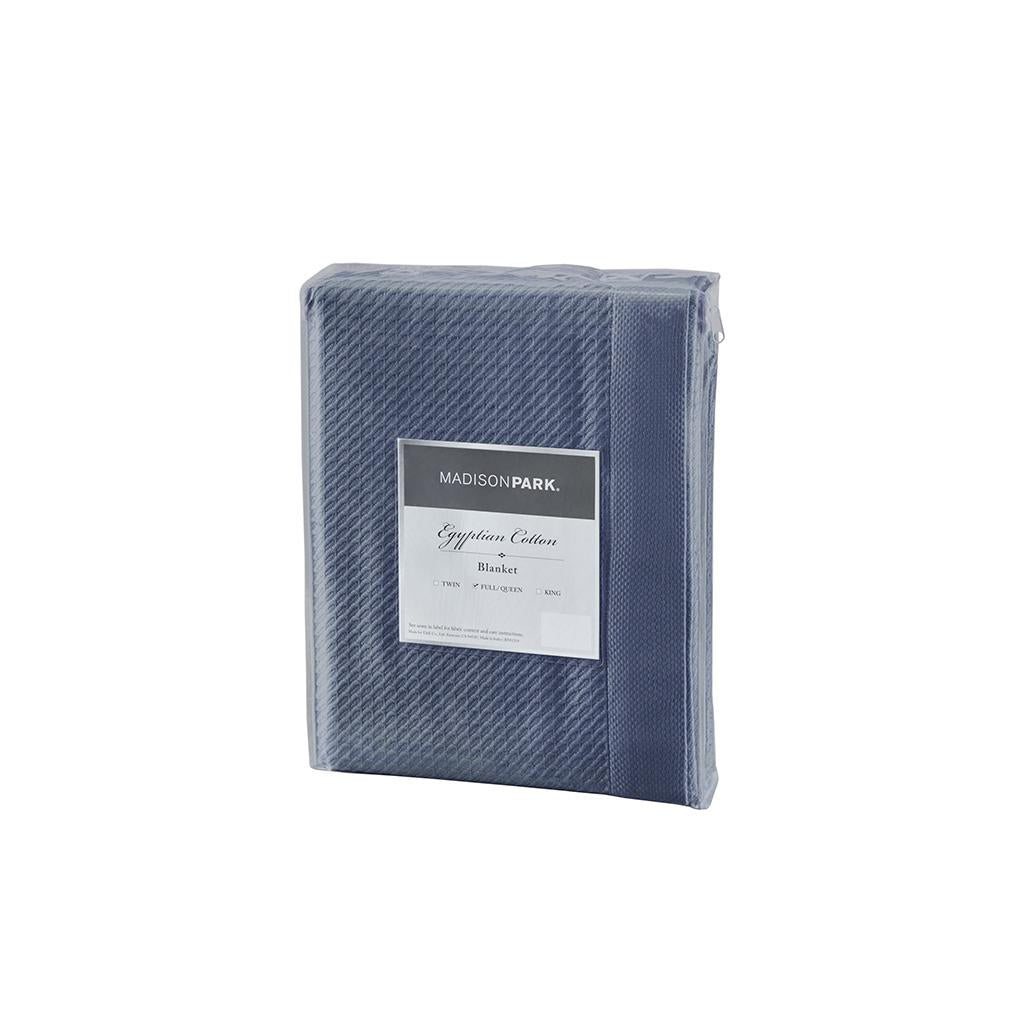 Ultra-Soft and Durable Egyptian Cotton Blanket with Breathable Weave, Machine Washable, Perfect for Any Room, 90" L x 66" W x 0.25" H, Blue
