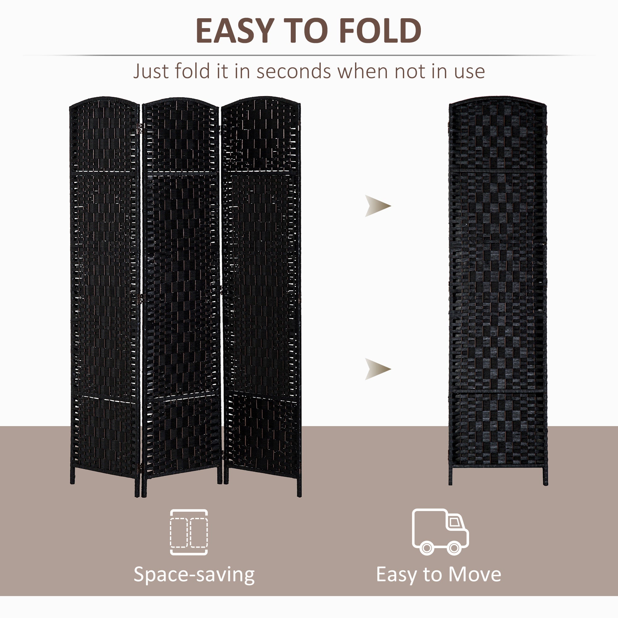 Room Divider 3 Panel, 6FT Tall Folding Privacy Screen, Freestanding Hand-Woven Partition for Room Separation with 360° Hinges, Paper Rope Diamond Weave, Black