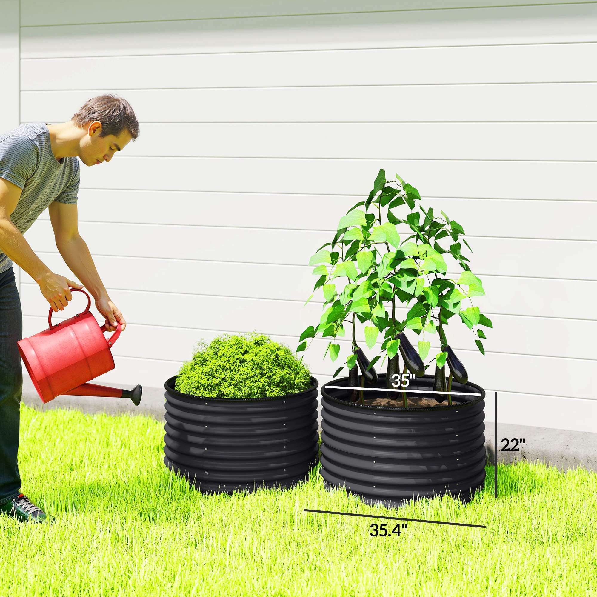 Set of 2 Raised Garden Bed, Metal Planter Box with Safety Edging, Easy-to-assemble Stock Tank, Dark Gray