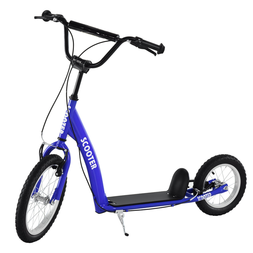 Youth Scooter Kick Scooter for Kids 5+ with Adjustable Handlebar 16" Front and 12" Rear Dual Brakes Inflatable Wheels, Blue