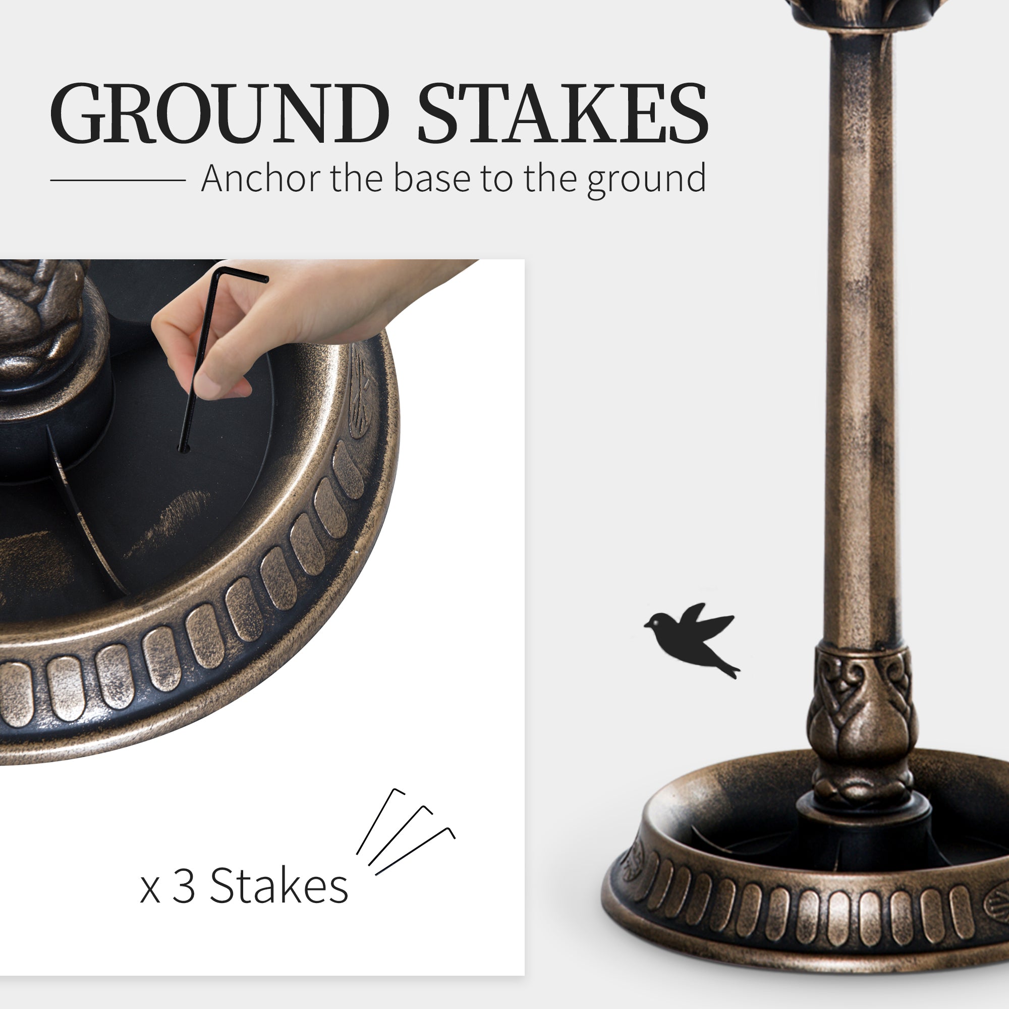 3 in 1 Garden Bird Bath Bowl Pedestal with Bird Feeder, Large Water Basin, Underneath Flower Planter, Bronze