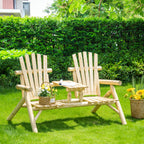 2-Seat Wooden Adirondack Chair, Patio Bench with Table, Outdoor Loveseat Fire Pit Chair for Porch, Backyard, Deck, Natural